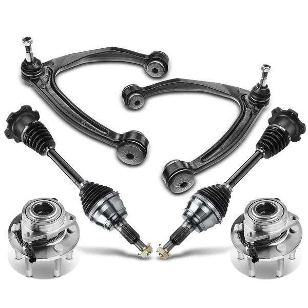 2007-2014 Cadillac Escalade 6-Pc Control Arm CV Axle Shaft Assembly and Wheel Bearing & Hub Kit, Front Side A-Premium APCA5253