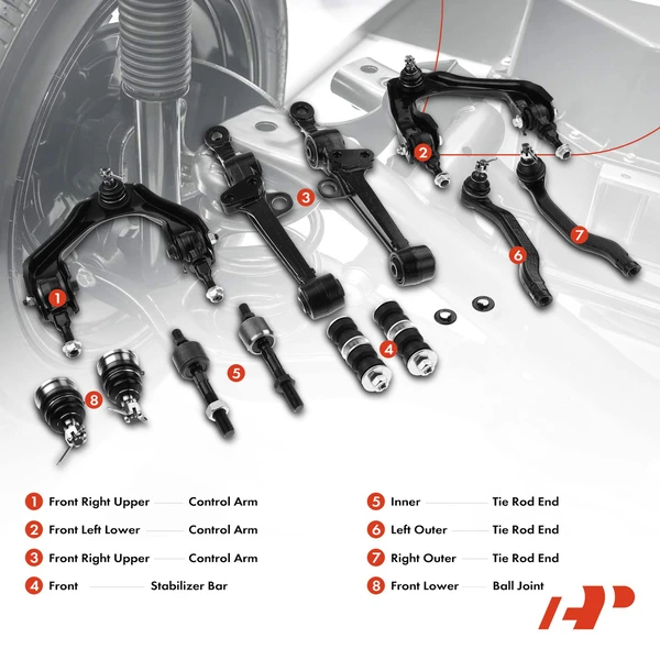 14-Pc Control Arm and Stabilizer Bar Full Kit, Front Side A-Premium APCA5274