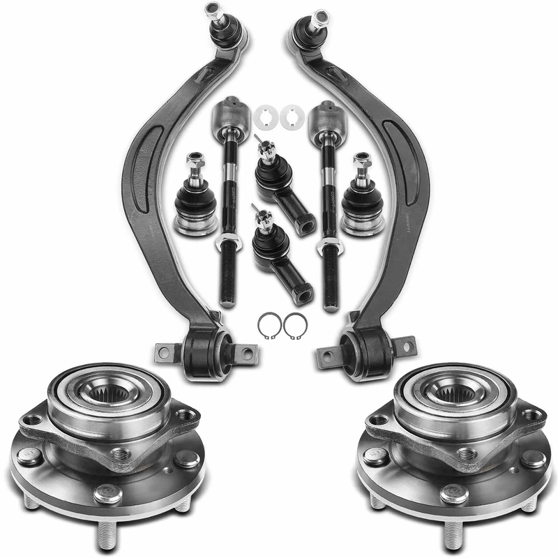 10-Pc Control Arm and Ball Joint Assembly + Tie Rod End + Ball Joint + Wheel Bearing & Hub Assembly, Front Side, A-Premium APCA5278