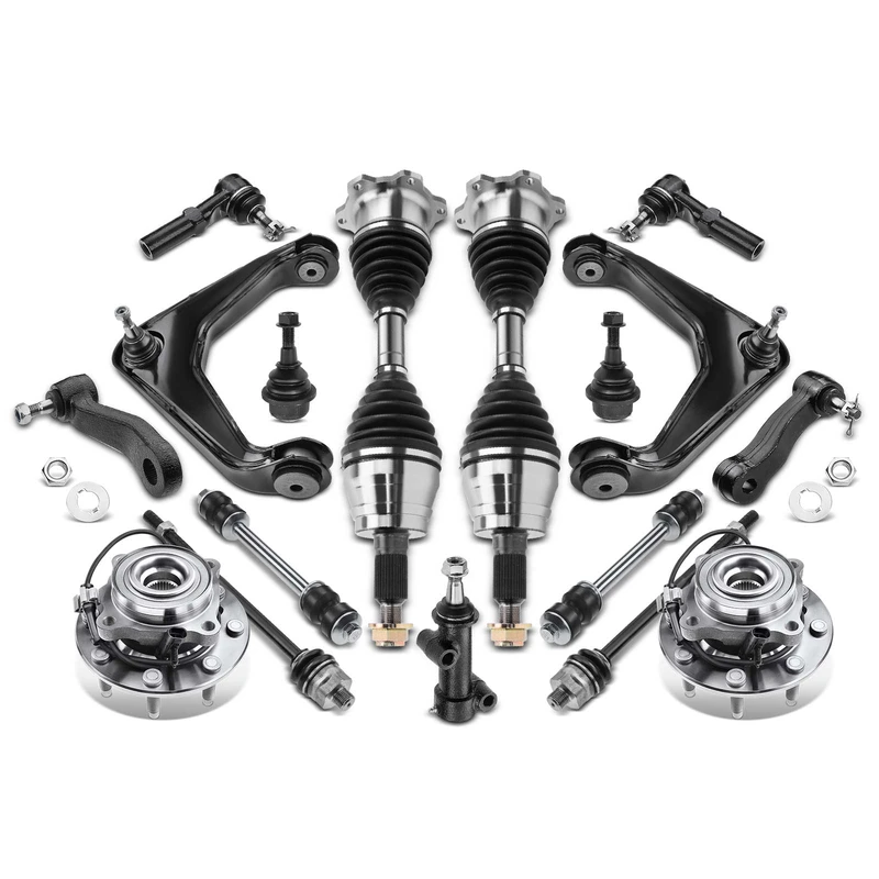 17-Pc Control Arm and Ball Joint Assembly + Ball Joint + Idler Arm Bracket + Idler Arm + Stabilizer Bar Link + Tie Rod End + Pitman Arm + Wheel Bearing & Hub Assembly Assembly + CV Axle Shaft, Front Side, A-Premium APCA5280