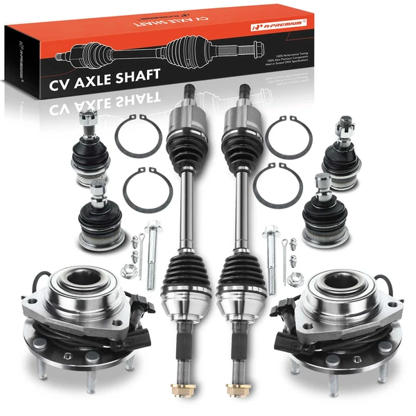 8-Pc Ball Joint Set CV Axle Shaft Assembly and Wheel Bearing & Hub Kit, Front Side A-Premium APCA5409