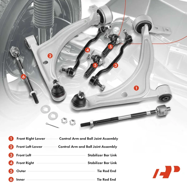 10-Pc Shock Strut Coil Spring and Control Arm Kit, Front Side A-Premium APCA5296