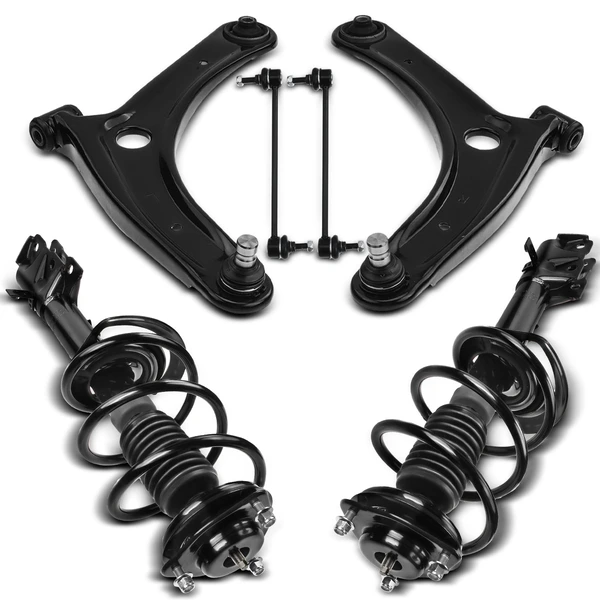 2007-2012 Dodge Caliber 6-Pc Control Arm Ball Joint Stabilizer Bar Link Strut & Coil Kit, Front Side A-Premium APCA5384