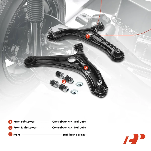 6-Pc Control Arm Stabilizer Bar Link and Complete Strut & Coil Spring Kit, Front Side A-Premium APCA5389