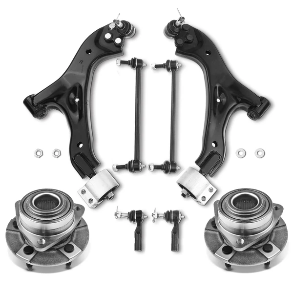 2002-2007 Saturn Vue 8-Pc Control Arm Wheel Bearing and Hub Assembly Kit, Front Side A-Premium APCA5318
