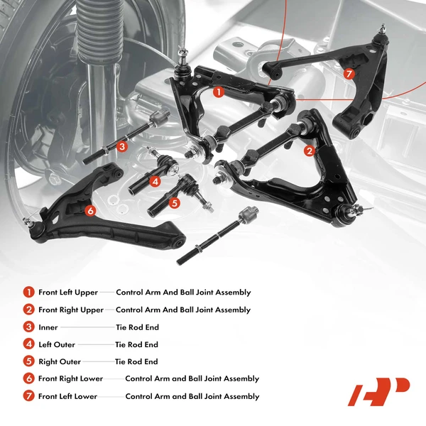 10-Pc Control Arm Ball Joint Tie Rod End Wheel Bearing & Hub Kit, Front Side A-Premium APCA5330