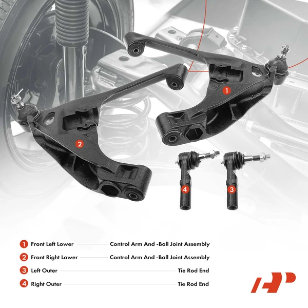 5-Pc Control Arm Ball Joint Power Steering Rack & Pinion Tie Rod End Kit, Front Side A-Premium APCA5327