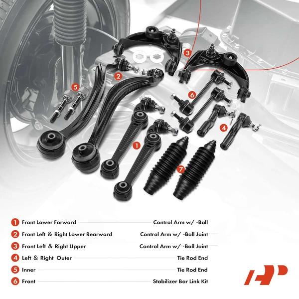 16-Pc Shock Strut Coil Spring and Control Arm Kit A-Premium APCA5351