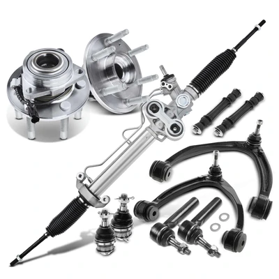 11 Pcs Front Hub Bearing & Power Steering Rack Control Arm Kit