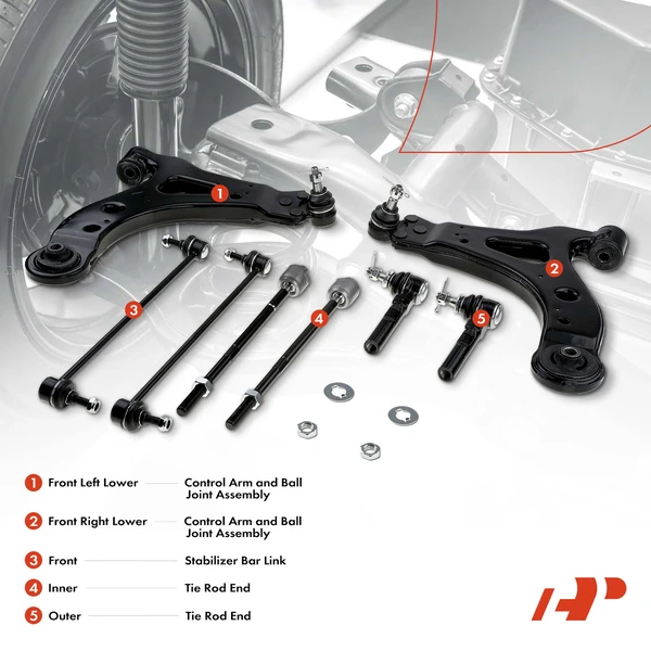 10-Pc Control Arm Wheel Bearing and Hub Assembly Kit, Front Side A-Premium APCA5364