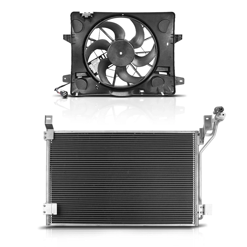 AC Condenser & Single Cooling Fan Assembly Kit for Ford Crown Victoria Lincoln