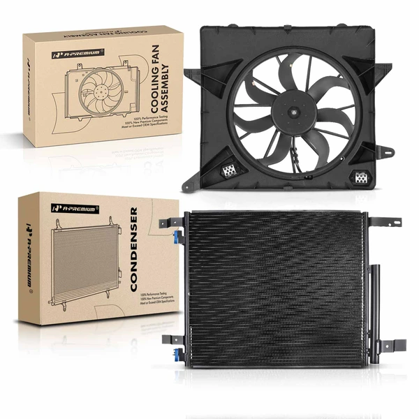AC Condenser & Single Cooling Fan Assembly Kit for Cadillac SRX 2010-2016