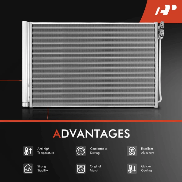 AC Condenser & Single Cooling Fan Assembly Kit for BMW 535i 640i 740i