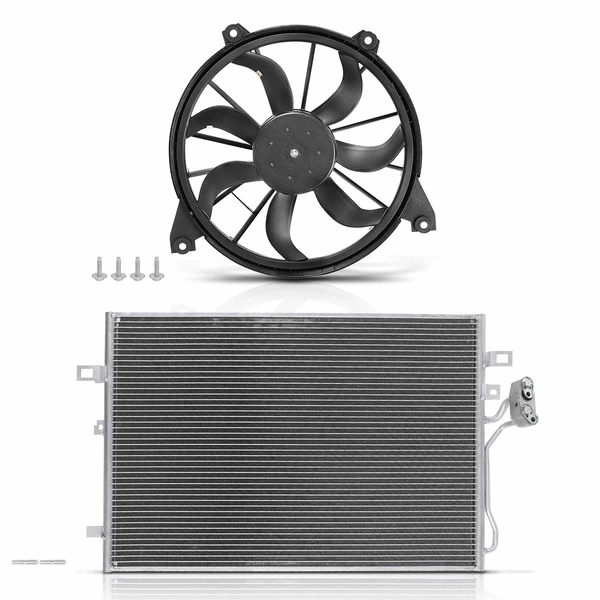 AC Condenser & Single Cooling Fan Assembly Kit for 2011-2020 Dodge Journey