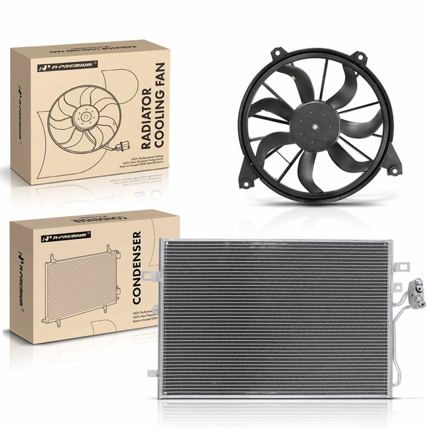 AC Condenser & Single Cooling Fan Assembly Kit for Dodge Journey 2011-2020 L4 2.4L