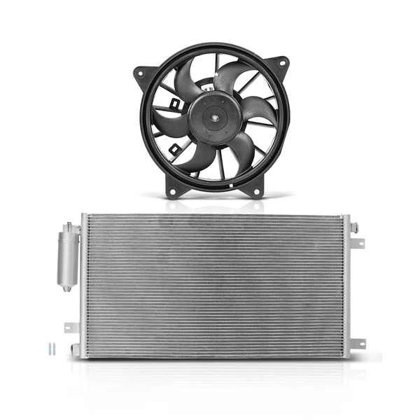 AC Condenser & Single Cooling Fan Assembly Kit for Nissan NV1500 NV2500 NV3500