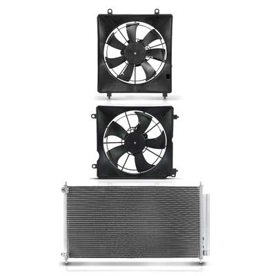 1 Pc AC Condenser & 2 Pcs Single Cooling Fan Assembly Kit