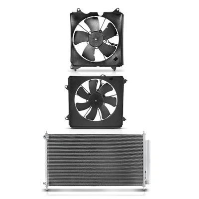 1 Pc AC Condenser & 2 Pcs Single Cooling Fan Assembly Kit