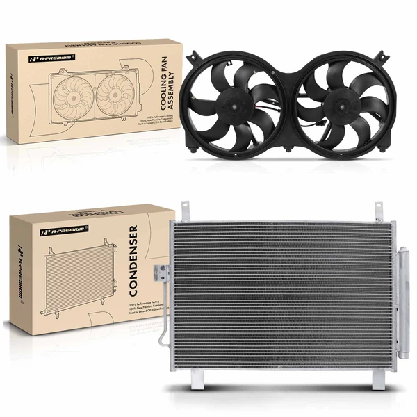 AC Condenser & Dual Cooling Fan Assembly Kit for Nissan Pathfinder 13-19 INFINITI