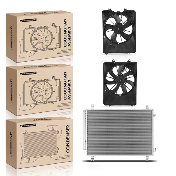1 Pc AC Condenser & 2 Pcs Single Cooling Fan Assembly Kit for Acura MDX Honda Passport