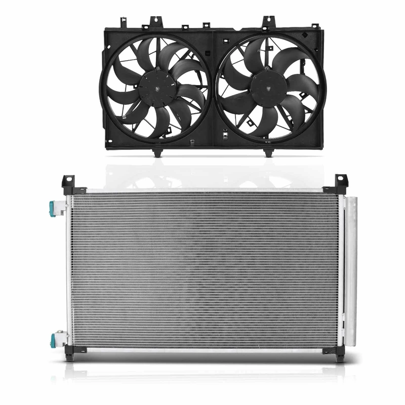 AC Condenser & Dual Cooling Fan Assembly Kit for Nissan Rogue 2014-2020 L4 2.5L