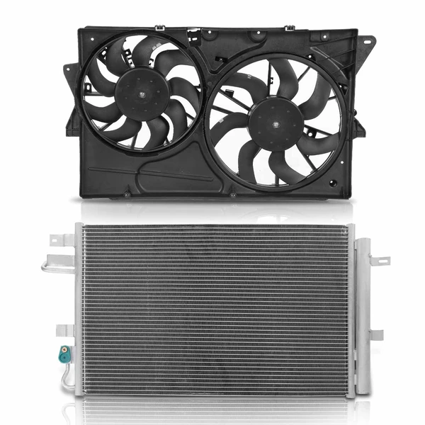 AC Condenser & Dual Cooling Fan Assembly Kit for Ford Taurus 2013-2014 3.5L