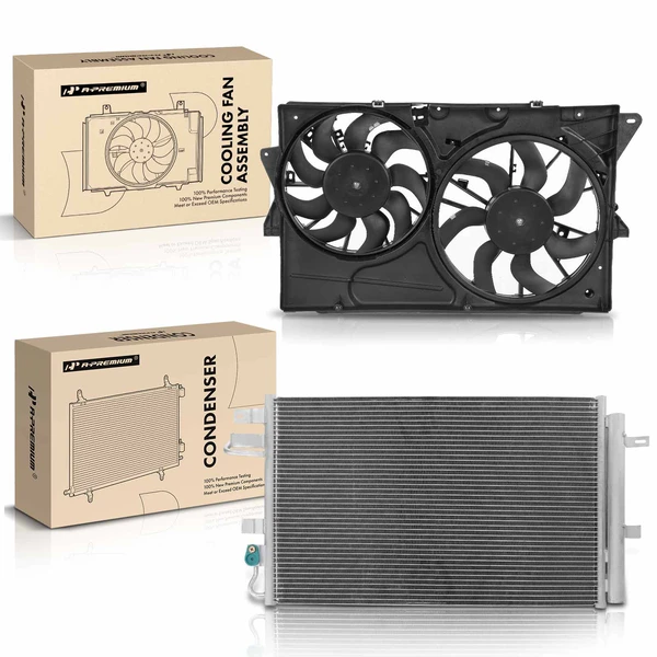 AC Condenser & Dual Cooling Fan Assembly Kit for Ford Taurus 2013-2014 3.5L