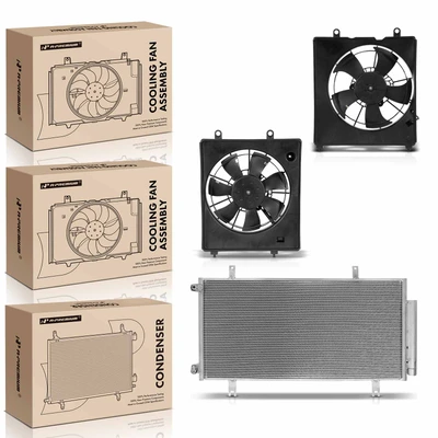 1 Pc AC Condenser & 2 Pcs Single Cooling Fan Assembly Kit