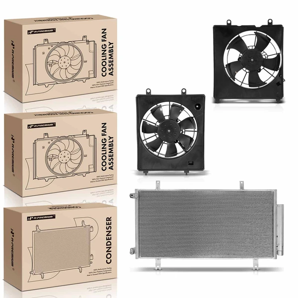 1 Pc AC Condenser & 2 Pcs Single Cooling Fan Assembly Kit for Honda Fit 2015-2020
