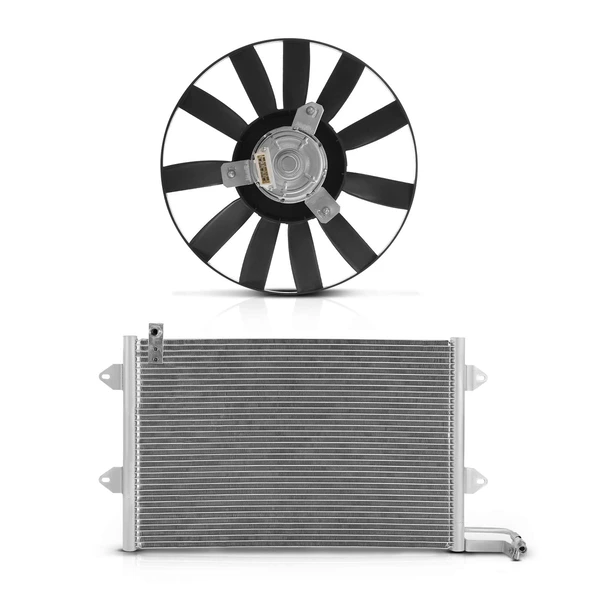 AC Condenser & Single Cooling Fan Assembly Kit for Volkswagen Cabrio 95-02 Golf Jetta