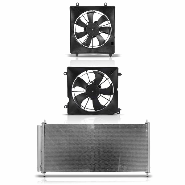 1 Pc AC Condenser & 2 Pcs Single Cooling Fan Assembly Kit for 2015-2020 Acura TLX