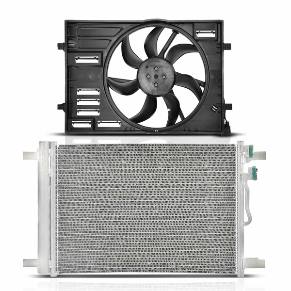 AC Condenser & Single Cooling Fan Assembly Kit for Volkswagen Golf GTI 2015 Jetta 2019