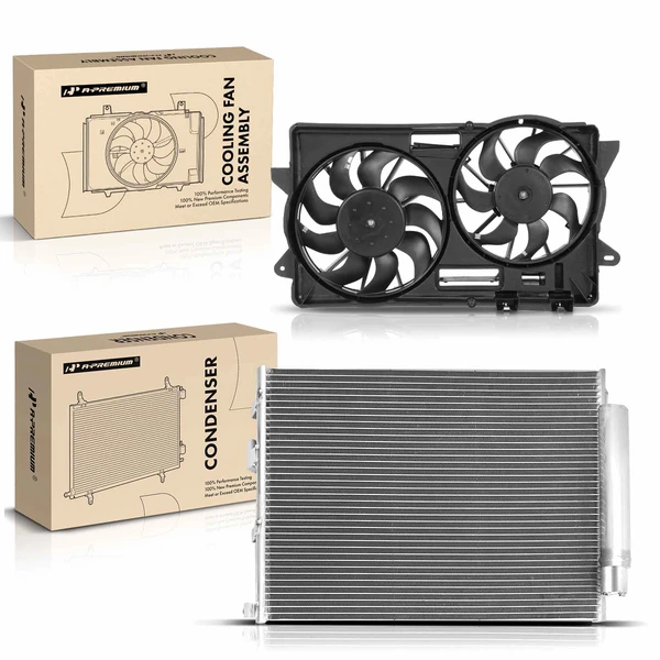 AC Condenser & Dual Cooling Fan Assembly Kit for Ford Mustang 2015-2021