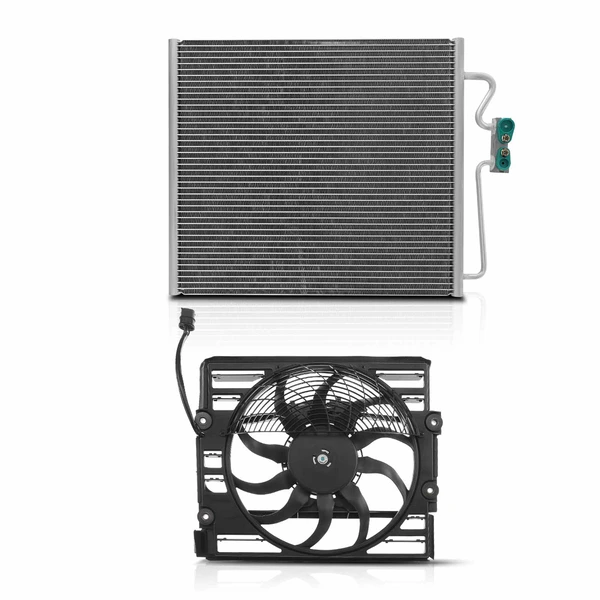 AC Condenser & Single Cooling Fan Assembly Kit for BMW 740i 1997 740iL 1996-1997