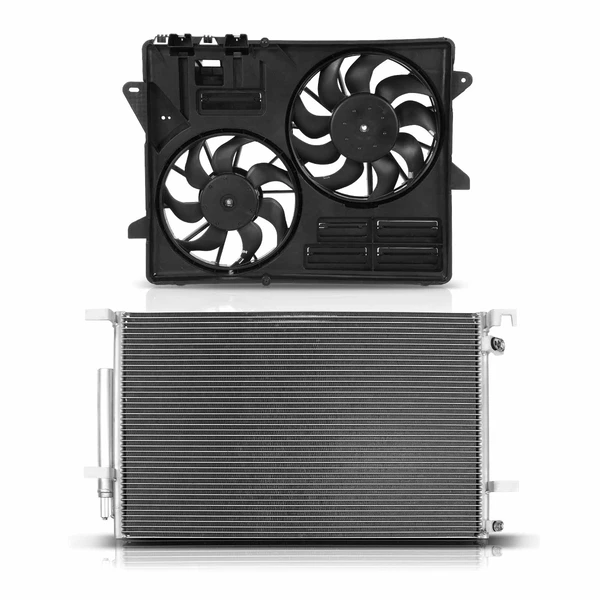 AC Condenser & Dual Cooling Fan Assembly Kit for Ford Mustang 15-21 3.7L 5.0L 5.2L