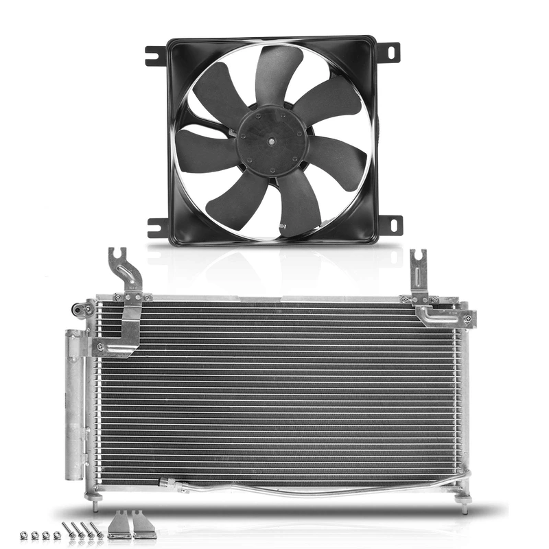 AC Condenser & Single Cooling Fan Assembly Kit for Suzuki Aerio 2002-2007 L4 2.0L 2.3L Sedan