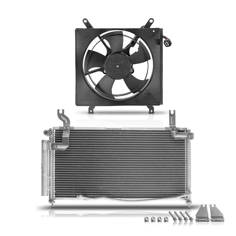 AC Condenser & Single Cooling Fan Assembly Kit for Suzuki Aerio 2002-2007 L4 2.0L 2.3L