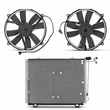 1 Pc AC Condenser & 2 Pcs Single Cooling Fan Assembly Kit