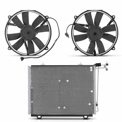 1 Pc AC Condenser & 2 Pcs Single Cooling Fan Assembly Kit