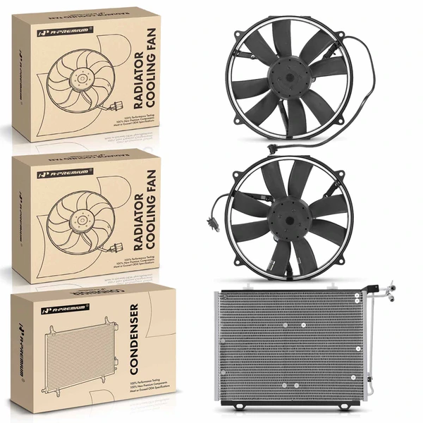 1 Pc AC Condenser & 2 Pcs Single Cooling Fan Assembly Kit for Mercedes-Benz C220 C43 AMG CLK430