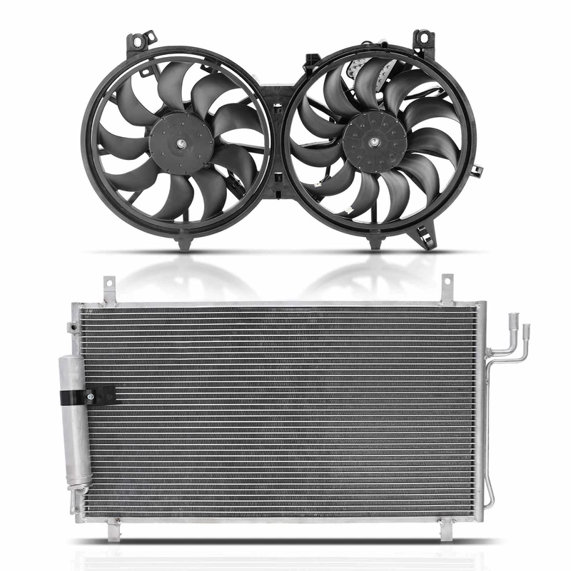 AC Condenser & Dual Cooling Fan Assembly Kit for Infiniti G35 2007 V6 3.5L Coupe