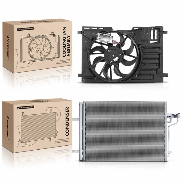 AC Condenser & Single Cooling Fan Assembly Kit for Ford Focus Transit Connect