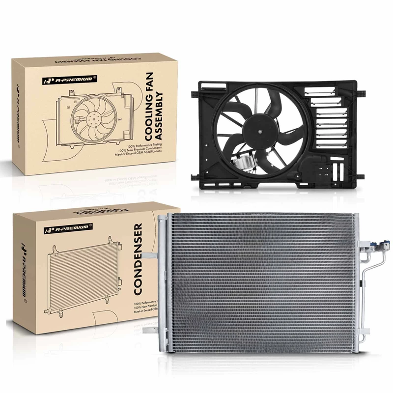 AC Condenser & Single Cooling Fan Assembly Kit for Ford Transit Connect 2014-2018 1.6L 2.5L