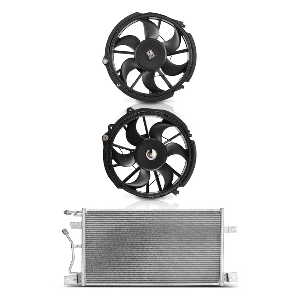1 Pc AC Condenser & 2 Pcs Single Cooling Fan Assembly Kit for 1997-2005 Mercury Sable