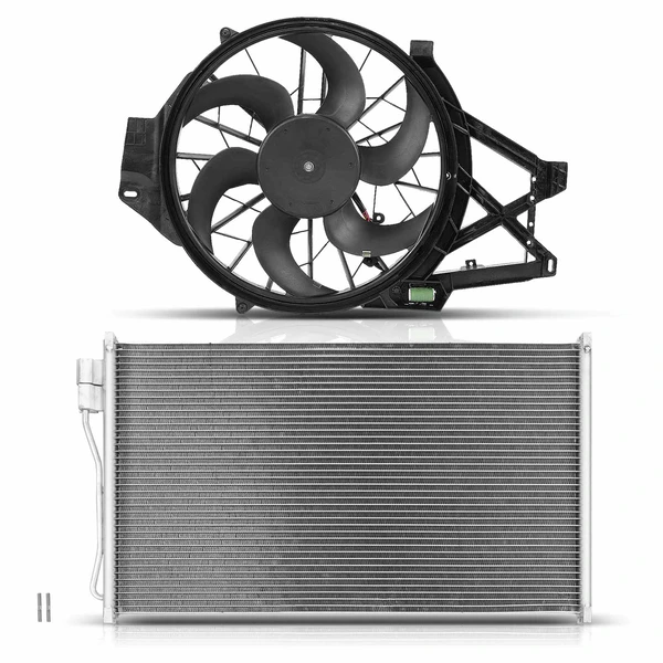 AC Condenser & Single Cooling Fan Assembly Kit for Ford Mustang 2001-2004 4.6L