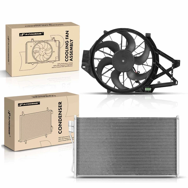 AC Condenser & Single Cooling Fan Assembly Kit for Ford Mustang 2001-2004 4.6L