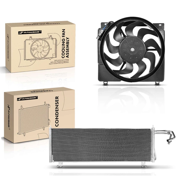 AC Condenser & Single Cooling Fan Assembly Kit for Jeep Cherokee 1997-2001 L6 4.0L