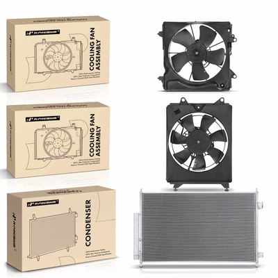 1 Pc AC Condenser & 2 Pcs Single Cooling Fan Assembly Kit