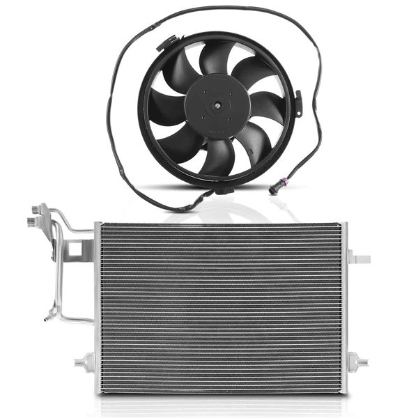 AC Condenser & Single Cooling Fan Assembly Kit for Audi A4 A4 Quattro Volkswagen Passat