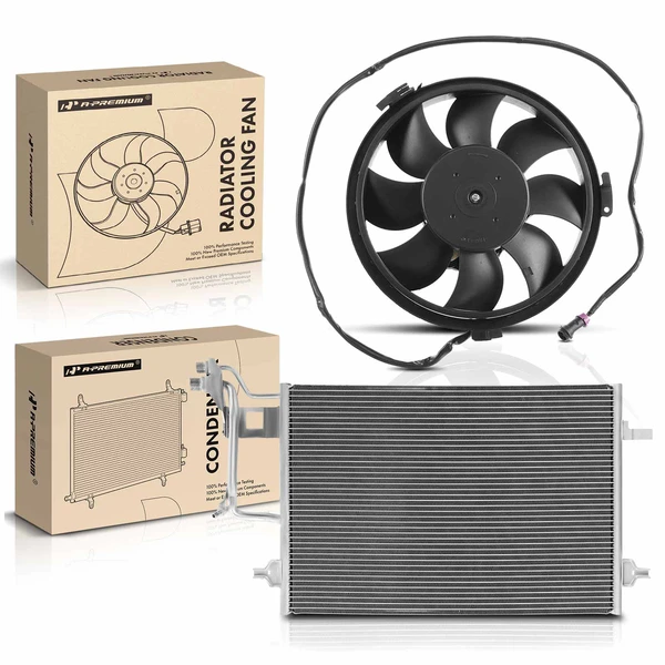 AC Condenser & Single Cooling Fan Assembly Kit for Audi A4 A4 Quattro Volkswagen Passat